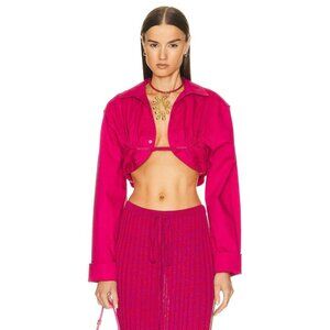 Jacquemus Pink Button Down Crop Top with Dress Shirt Collar